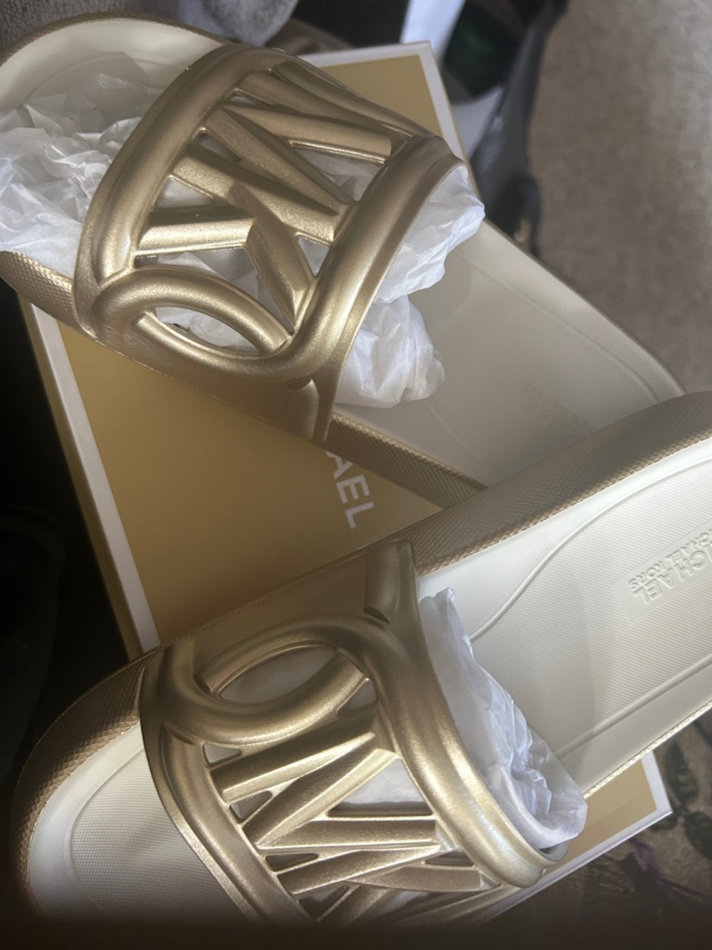 Michael Kors Metallic Gold Logo Slide Sandals